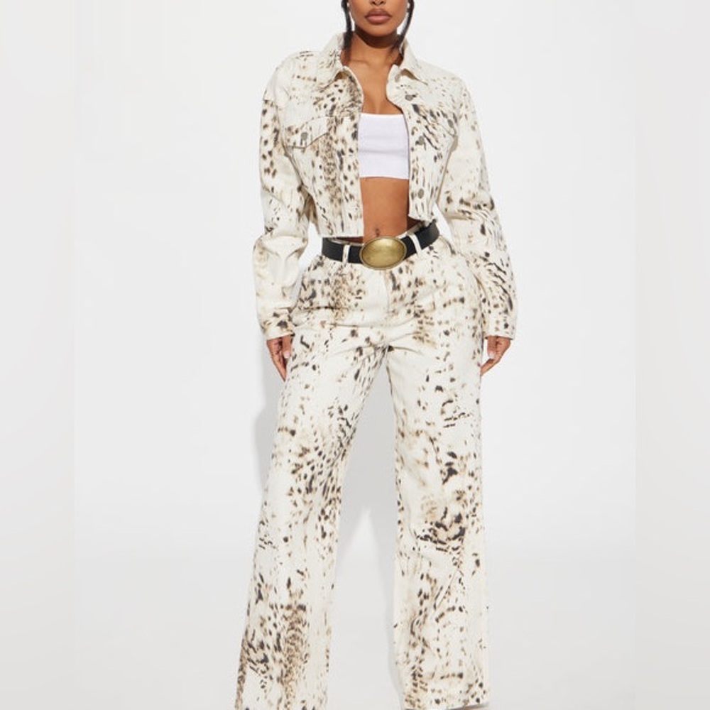 Animal Print Denim Jacket Jean Set